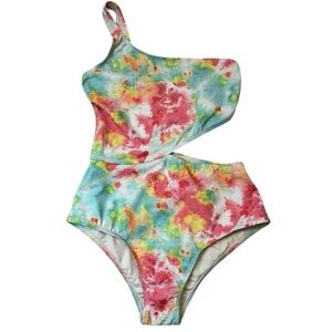 Free People x Hannah Rosen Floral Shimmer Asymmetrical One-Piece Swimsuit NWT